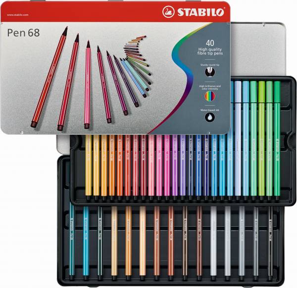Viltstiften Stabilo pen 68 metalen doos 40 stuks
