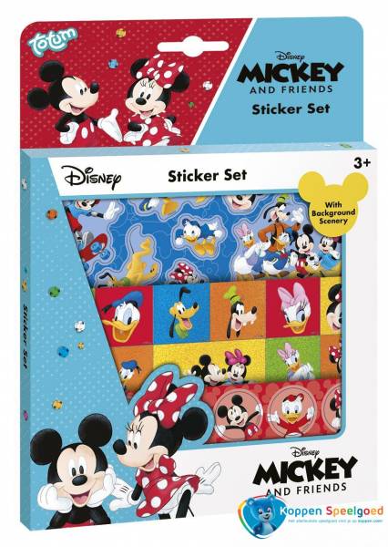 Totum Mickey Mouse stickerset, 3 vellen en kartonnen speelachtergrond
