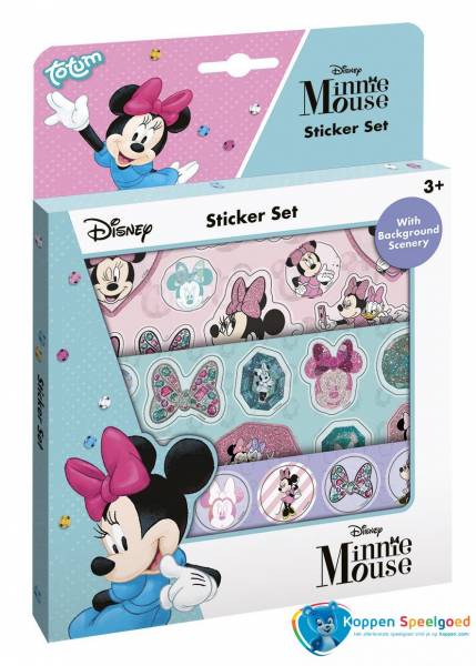 Totum Minnie Mouse stickerset, 3 vellen en kartonnen speelachtergrond