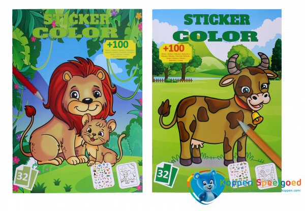 Sticker- kleurboek boerderij of wilde dieren