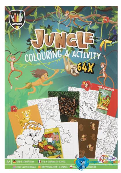 Kleur- en activiteitenboek jungle, 64 pagina&#039;s
